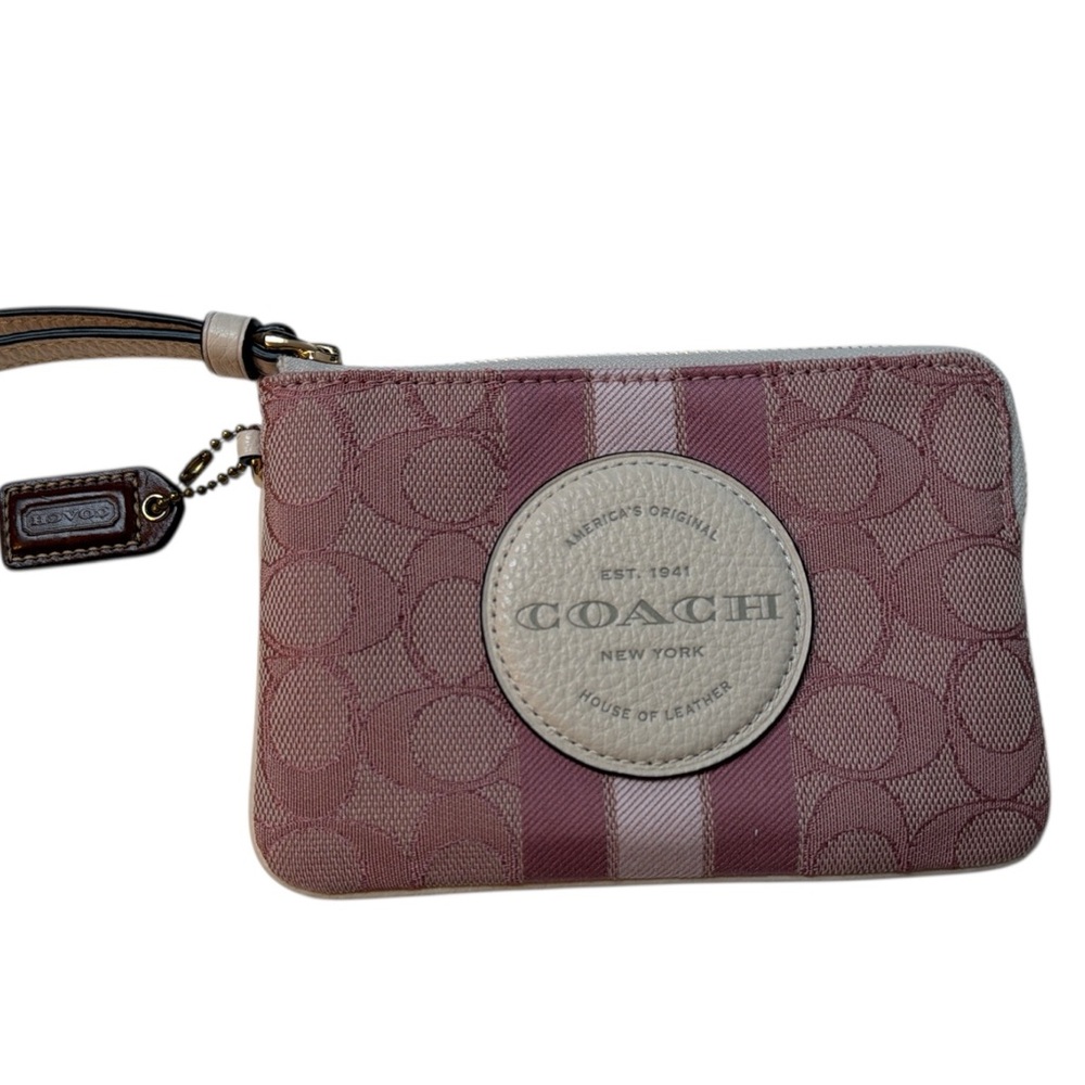 Coach Dempsey Signature Jacquard Stripe Wristlet Pink Zip Pouch W/hang tag EUC